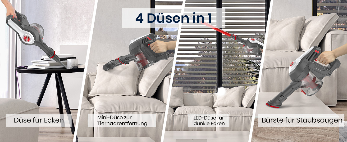 Бездротовий пилосос Hoover H-Free 100 5-в-1 з турбо-режимом та LED-щіткою | 40 хв роботи, XL контейнер 0,9 л, спеціаліст з видалення шерсті тварин для килима/авто/дивану/стіни, легкий бездротовий пилосос для дому та тварин