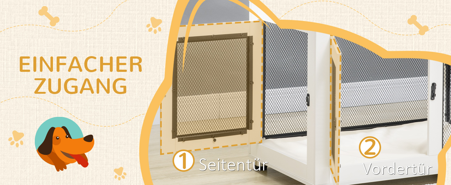 Клітка для собак PawHut з 2 дверцятами, знімний лежак, сучасна сталева собача будка для дому, підходить для великих собак до 30 кг, білий, 94x60x71,5 см