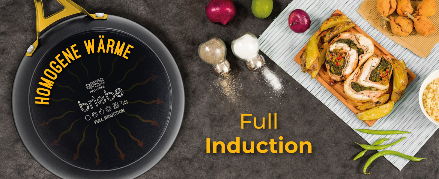 Набір сковорідок Briebe Gold Titanium Set (3 шт.) з титановою поверхнею, антипригарне покриття, для індукційних плит, діаметр 18-20-24 см, коване алюміній, без PFOA, професійні ручки з нержавіючої сталі, сумісний з газовими та склокерамічними плитами