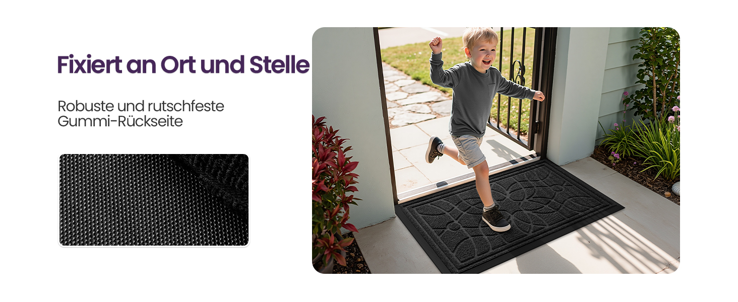 Килимок для дому та вулиці DEXI, 90 x 150 см, чорний, антиковзаючі, миється, для входу, балкону, тераси