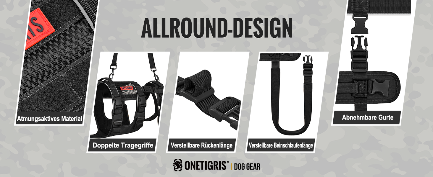 Шлейка для собак OneTigris SKYEWALKER, чорна, XL (39-64 кг) з регулюванням, для підтримки та реабілітації