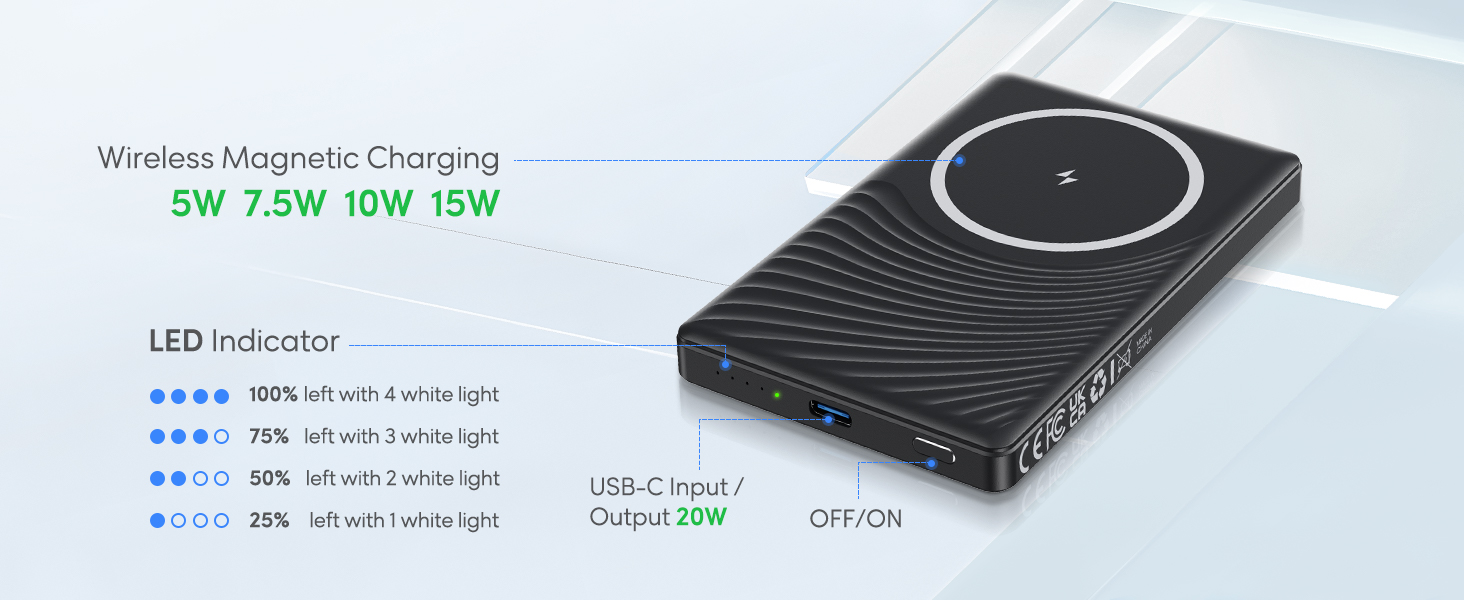 Портативний акумулятор Ntaanoo для iPhone з MagSafe, 5000mAh, 20W, бездротова зарядка, блакитний