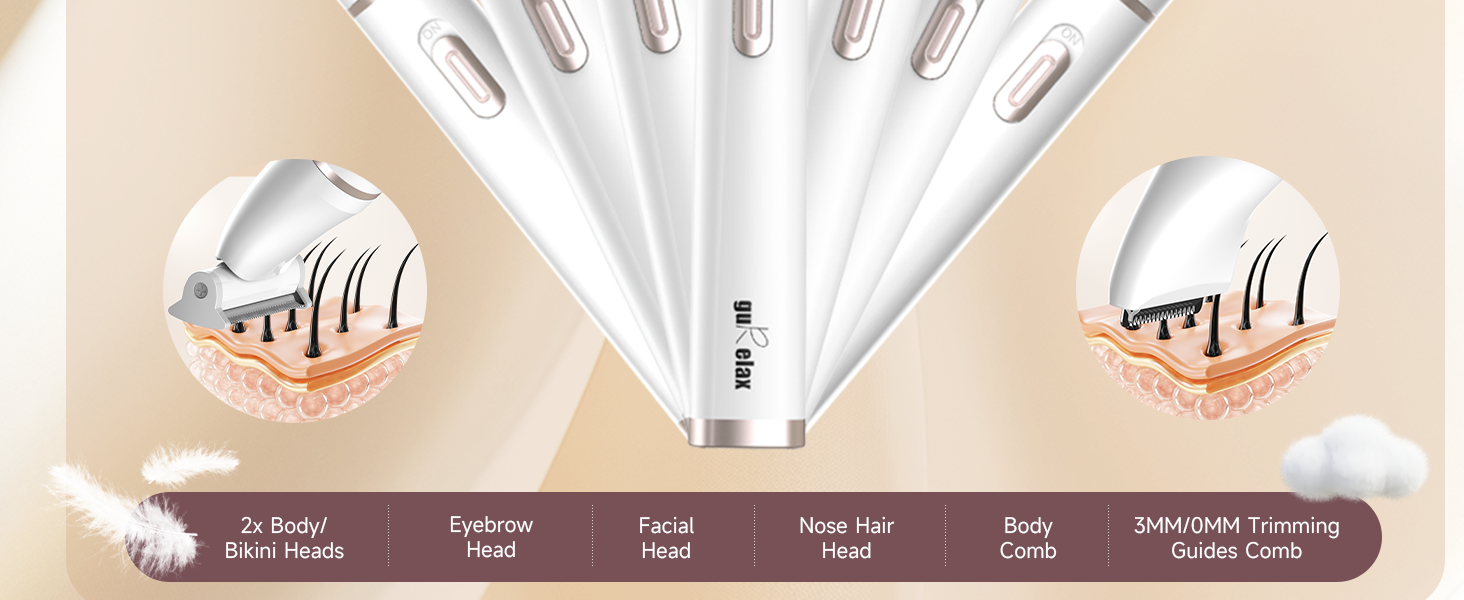 Електричний жіночий інтимо-голений апарат 5-в-1 для обличчя, бікіні-зони, ніг, носа та вух. Бездротовий, для вологого та сухого гоління. Білий.