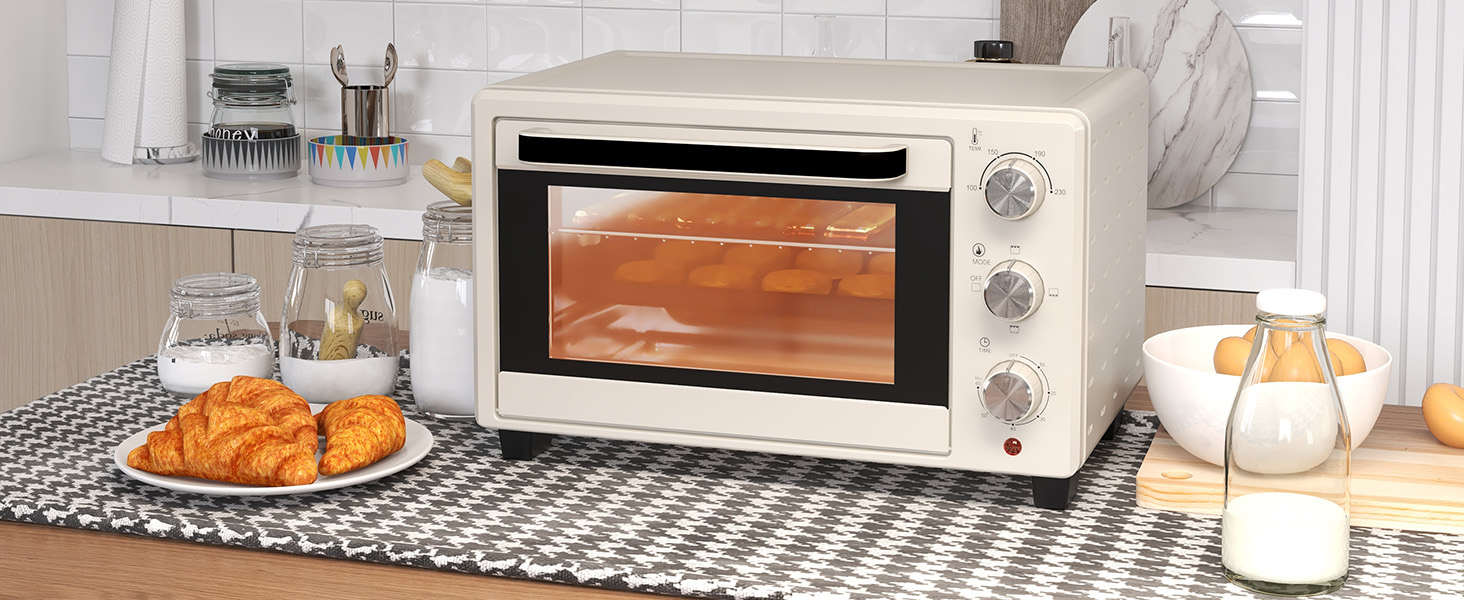 Міні-піч HOMCOM 21 л, 1400 Вт, 100-230°C, таймер, крихтосховище, деко, решітка-гриль, вікно, для піци, кремово-білий