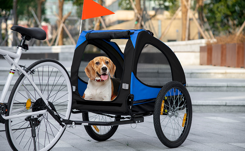 PawHut Причіп для собак, велосипедний причіп, швидкознімні кріплення, водостійкий, оксфордська тканина, сталь, 140 x 71 x 83 см (Блакитний)