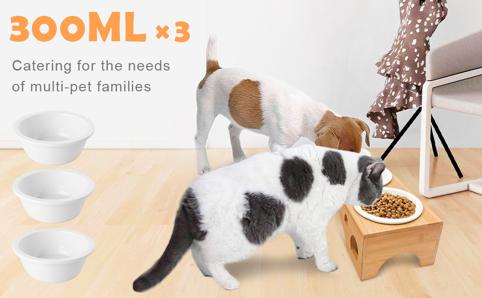 Набір мисок для котів та собак Cinnani: 3 шт. з бамбукової підставки та силіконового покриття