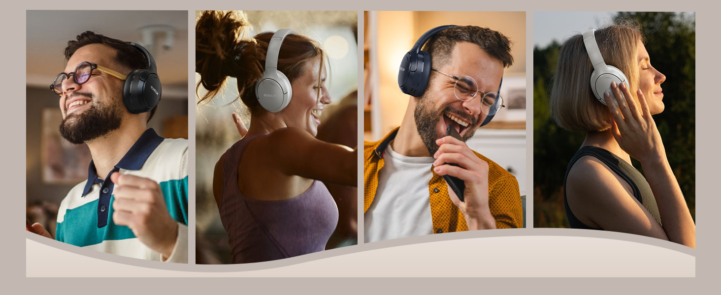 RUNOLIM Бездротові навушники Over-Ear з активним шумозаглушенням, Bluetooth, 70 годин роботи, Hi-Res Audio, глибокий бас, 3.5mm аудіокабель, чорний