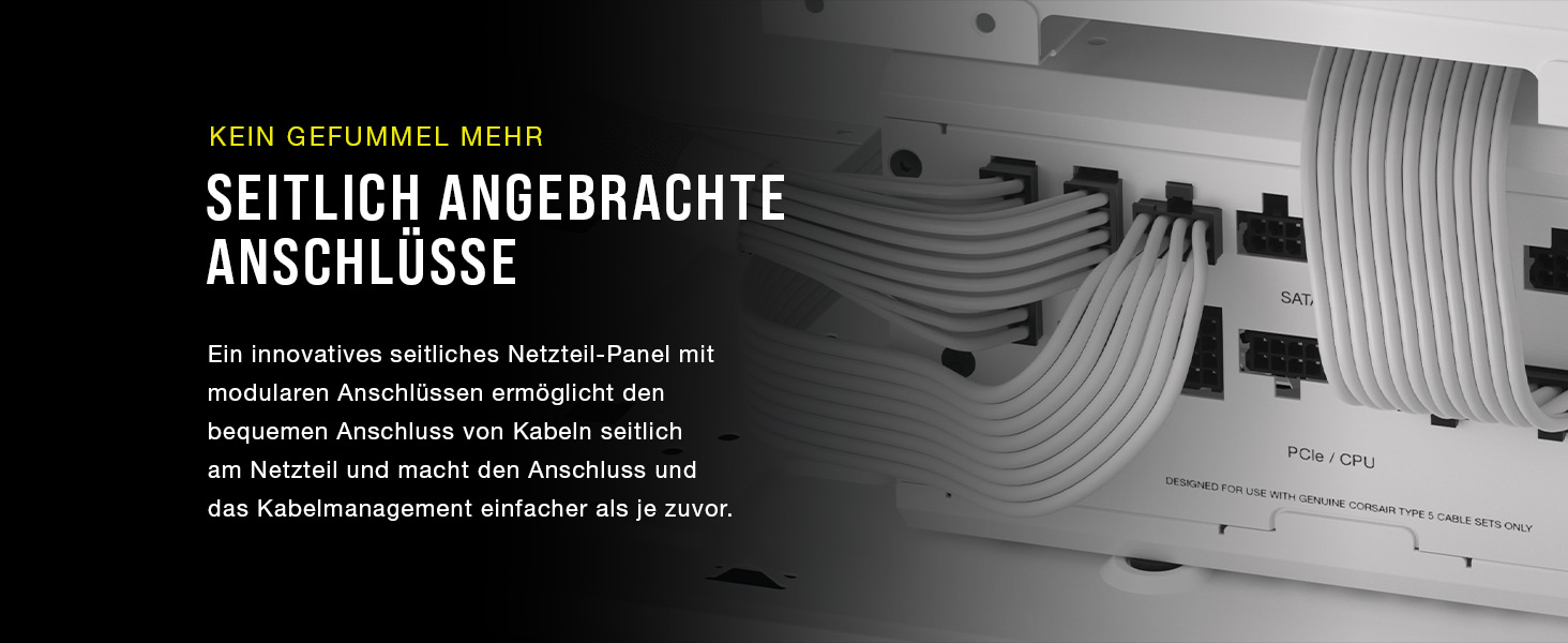Блок живлення Corsair RM1000x Shift 850W White, повністю модульний, ATX 3.1 & PCIe 5.1, 80 Plus Gold, з бічним інтерфейсом та Zero RPM