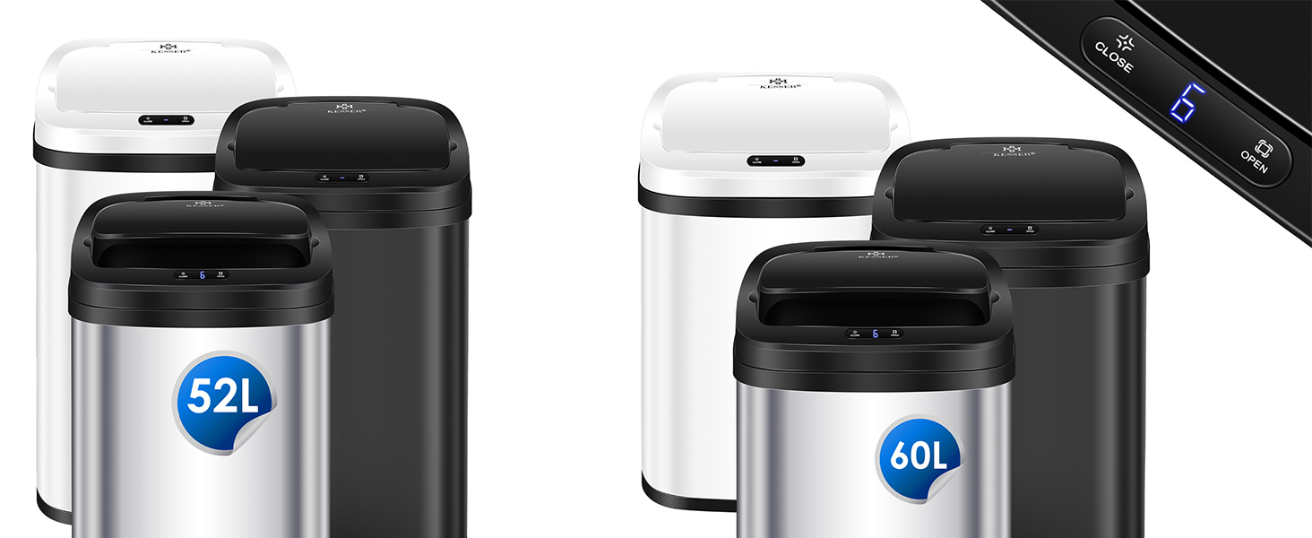 Відро для сміття KESSER® Sensor 40 л з автоматичним відкриванням, сенсором руху, м'яким закриванням кришки та LCD-дисплеєм. Нержавіюча сталь, з тримачем для мішка.