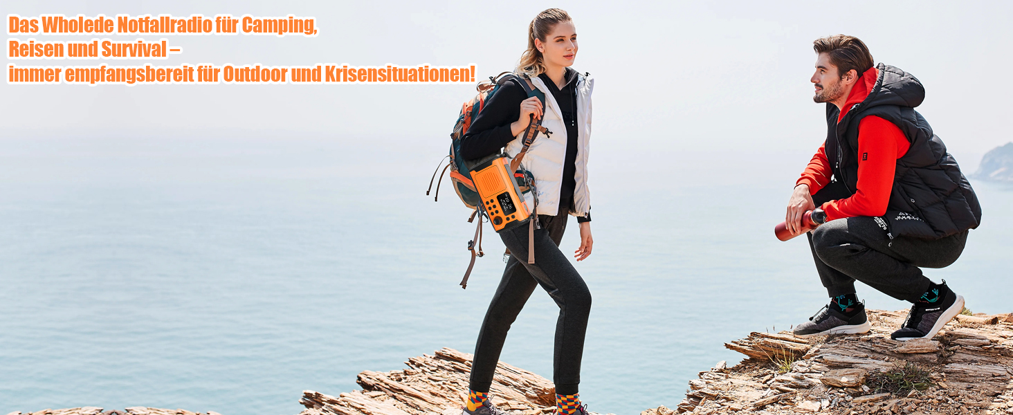 Радіо Kurbelradio з сонячною панеллю та живленням від ручки, 20000mAh, DAB/DAB+/FM, Bluetooth 5.3, Powerbank, SOS, ліхтарик, компас, AUX, TF картка, LED-лампа, помаранчеве