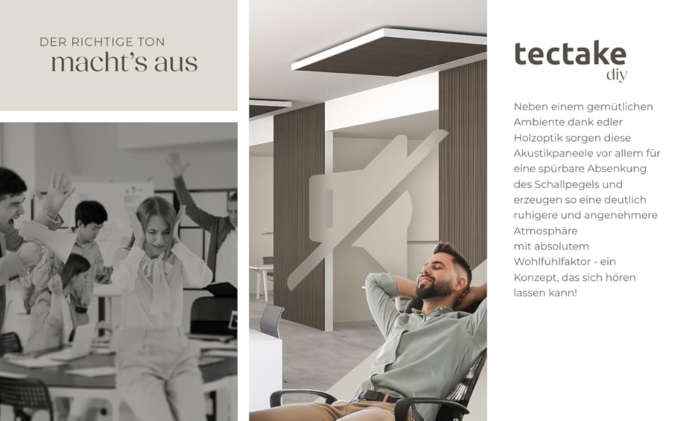 Акустичні панелі tectake® з імітацією дерева, сірий дуб (4 шт.) - для дому, декору та звукоізоляції