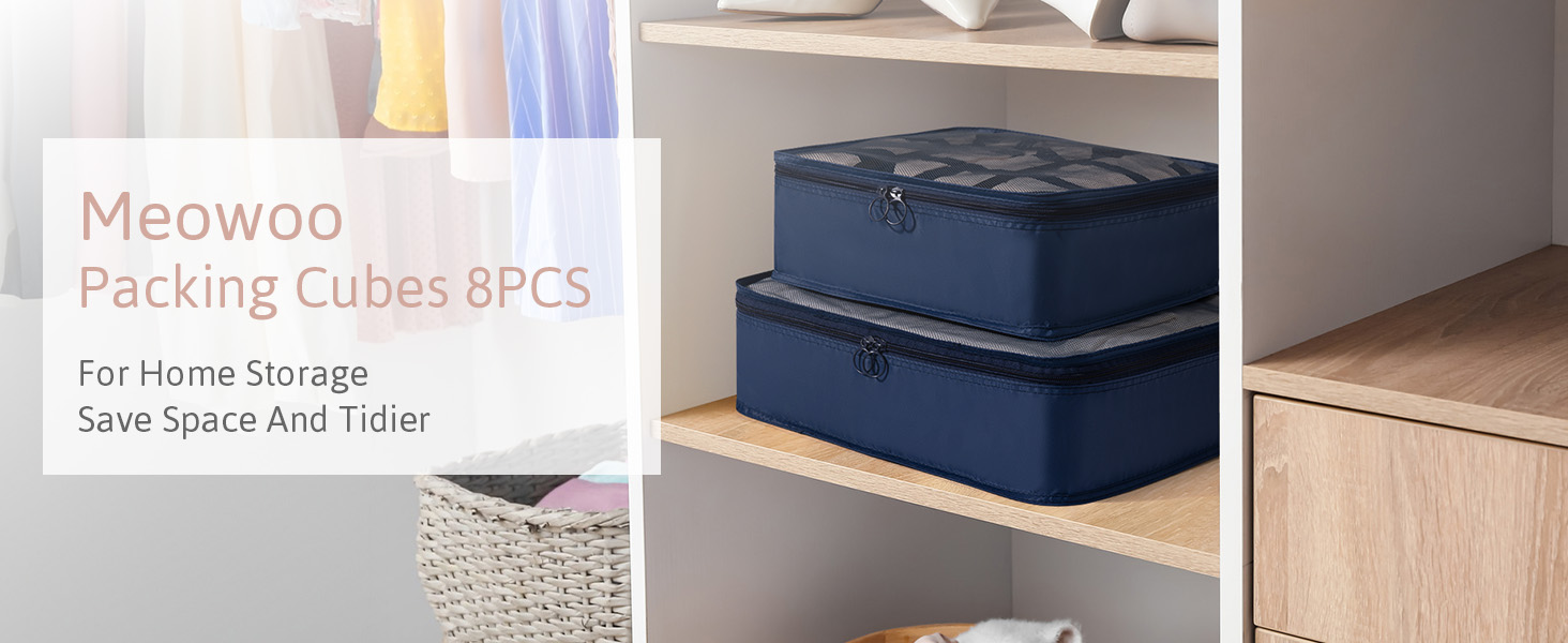 Органайзер для валізи Meowoo, набір 8 шт., Packing Cubes для подорожей та бізнесу, система зберігання багажу (Морська синя)