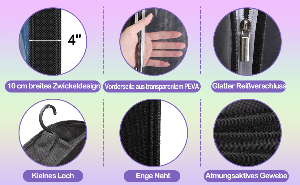 Чохли для одягу 3 шт. Преміум, дихаючі, на блискавці, 100x60 см, чорні. Для зберігання та подорожей.