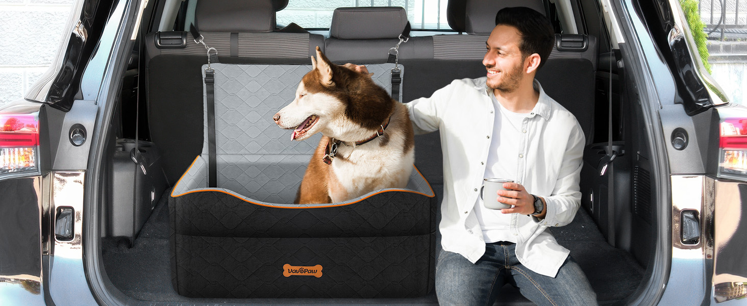 Автокрісло для собак середніх порід (до 23 кг) або 2 маленьких собак, знімний дизайн, м'яке крісло, страхувальний поводок, чорний/сірий, розмір M