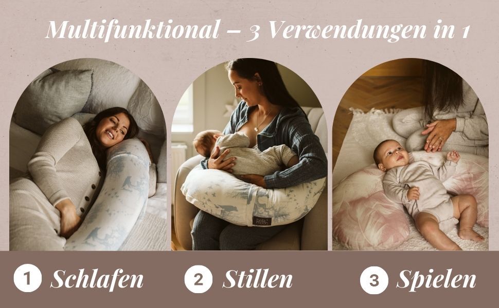 Подушка для вагітних BellaMoon 3-в-1: підтримка всього тіла, C-подібна форма для сну, годування та ліжка для малюка, знімний бавовняний чохол (Waterleaves)