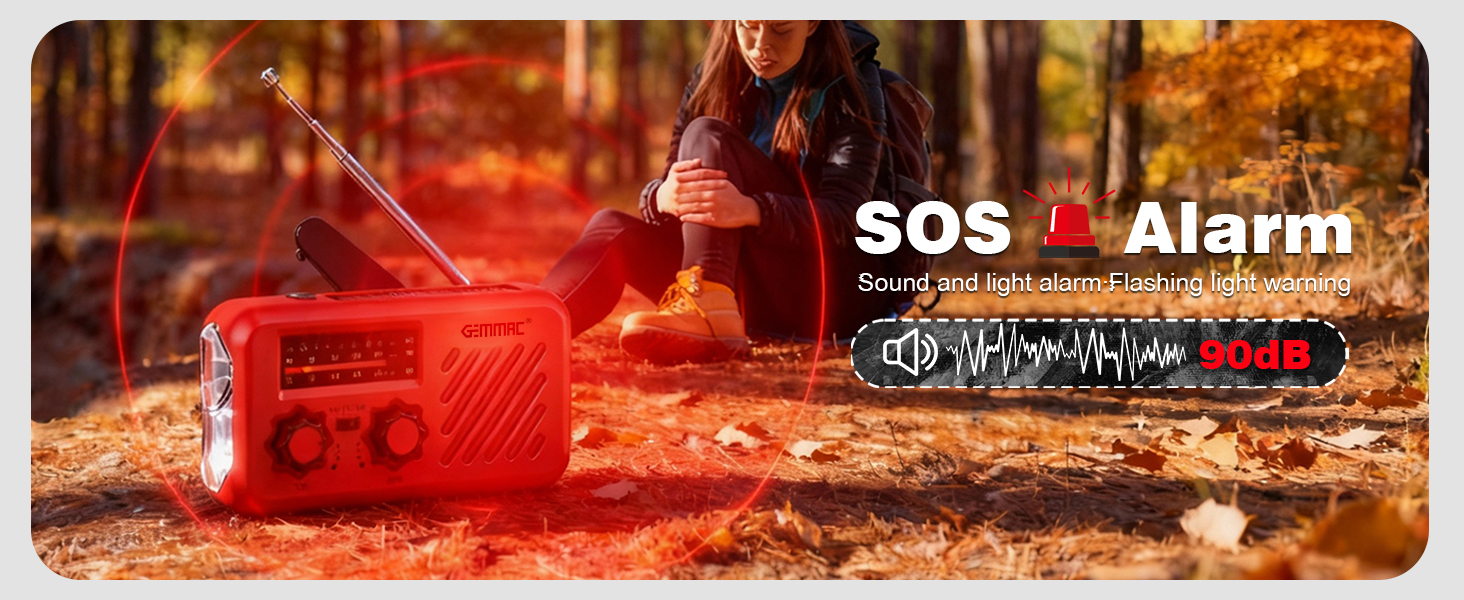 Радіоприймач Kurbelradio з навушниками, AM/FM/SW, сонячне аварійне радіо, 2000mAh Power Bank, радіо на батарейках, будівельне радіо з всесвітнім приймачем, ліхтарик SOS для аварійного обладнання 297-Red