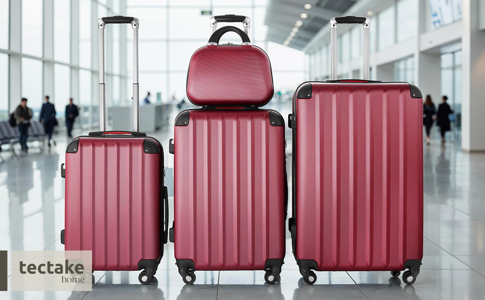 Набір валіз Tectake 4-TLG: міцні валізи з колесами 360°, TSA-замком, великий об'єм, роздільний внутрішній простір, ручна валіза на телескопічному стійці - шампань (винно-червоний)