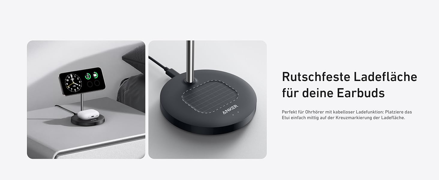 Anker MagGo 15W Magsafe Зарядний пристрій: 2-в-1 Індукційна станція, Qi2 Бездротовий заряд для iPhone 16/15/14/13/12, AirPods Pro, з USB-C кабелем 1.5м, чорний