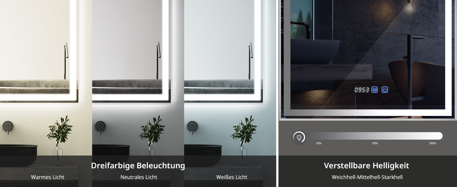 Дзеркало для ванної кімнати YU YUSING з підсвічуванням 60x80 см, протизапітніння, 3 кольори світла, регулювання яскравості, LED, годинник, IP44, металевий каркас, вертикальне, срібне