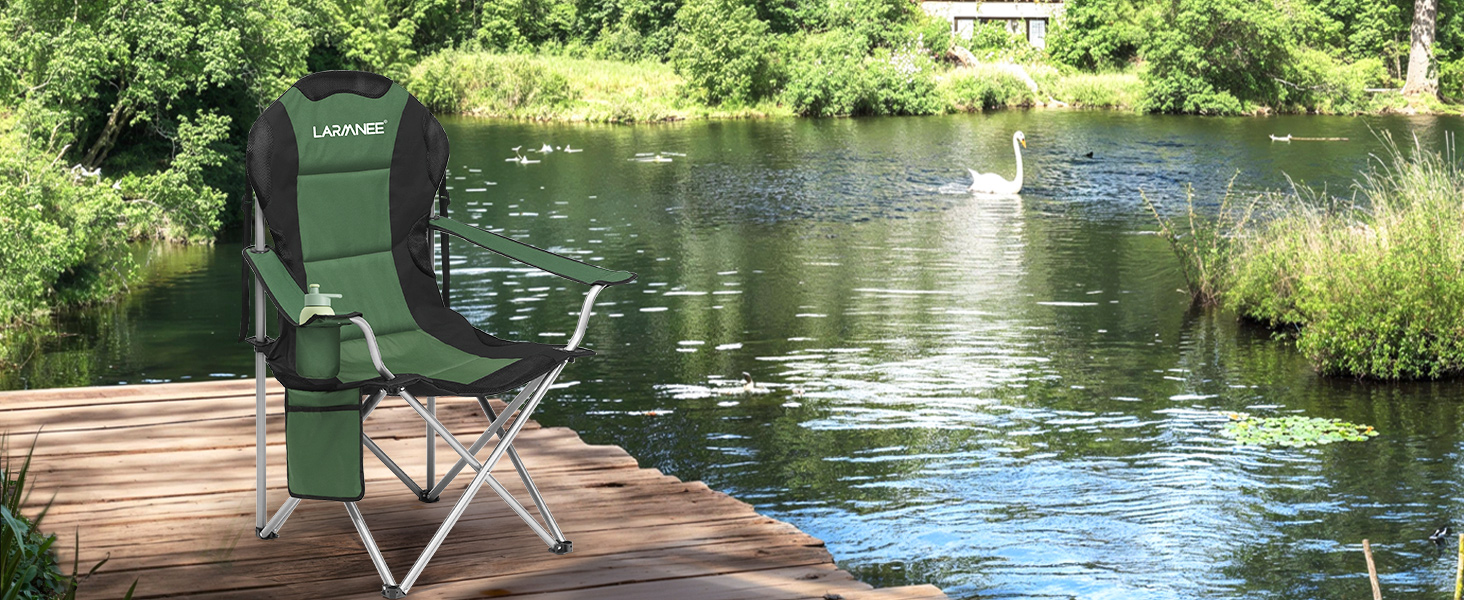 Складний кемпінговий стілець для пікніка, саду та пляжу EBK01LC02 (Зелений + Чорний)