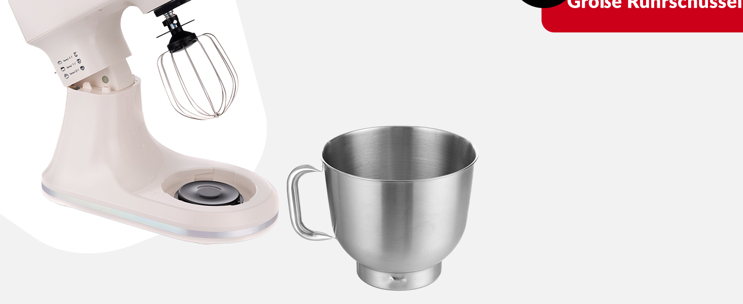 Кухонна машина Lehmann з дисплеєм, 1500 Вт, 12 швидкостей, функція ферментації з підігрівом, вбудовані ваги, таймер, чаша 5 л та 3 насадки-мішалки, Бежевий