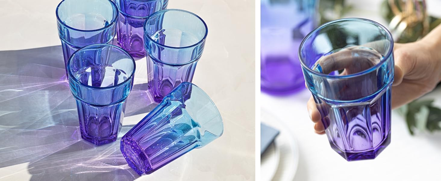 Бокали для коктейлів XXL Caipirinha Highball 630 мл, набір 6 шт. Alva – скляні стакани для лонг дринків, соку, кави, без свинцю, для мийки посуду, ефект акварелі