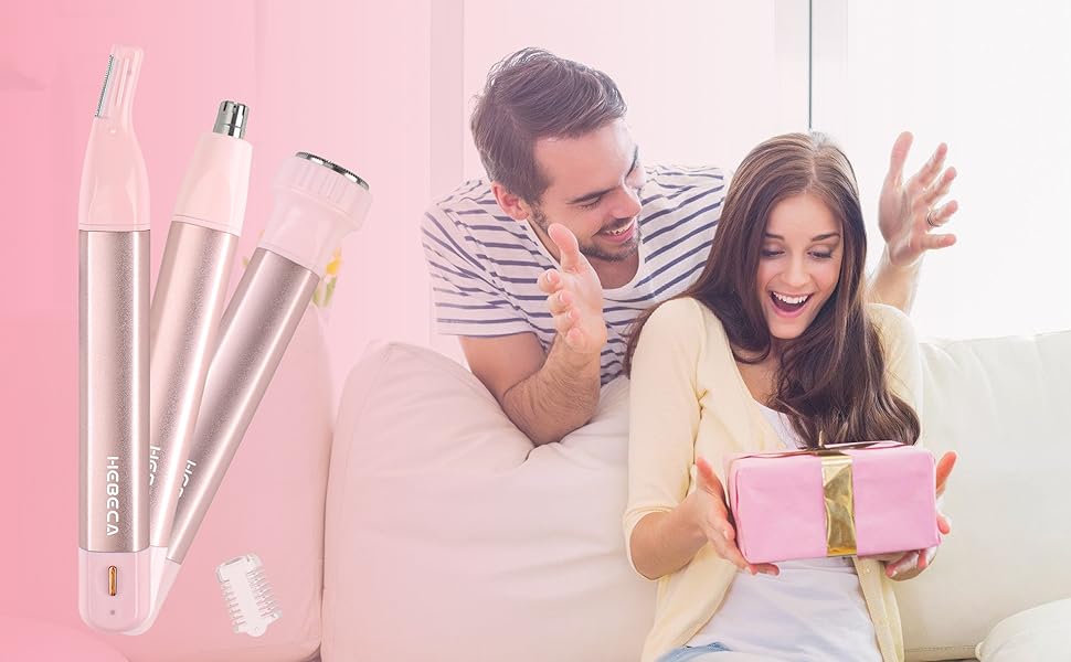 Електричний тример для обличчя для жінок 3-в-1: тример для брів, волосся на обличчі, носа. Бездротовий, вологостійкий, рожевий