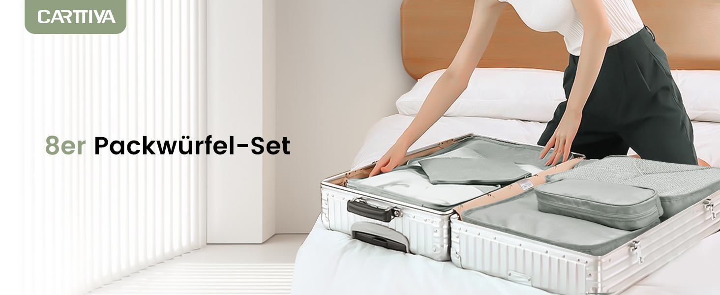 Органайзери для валізи Packing Cubes, 8 шт., сірі - дорожній набір для подорожей, водонепроникні, з косметичкою