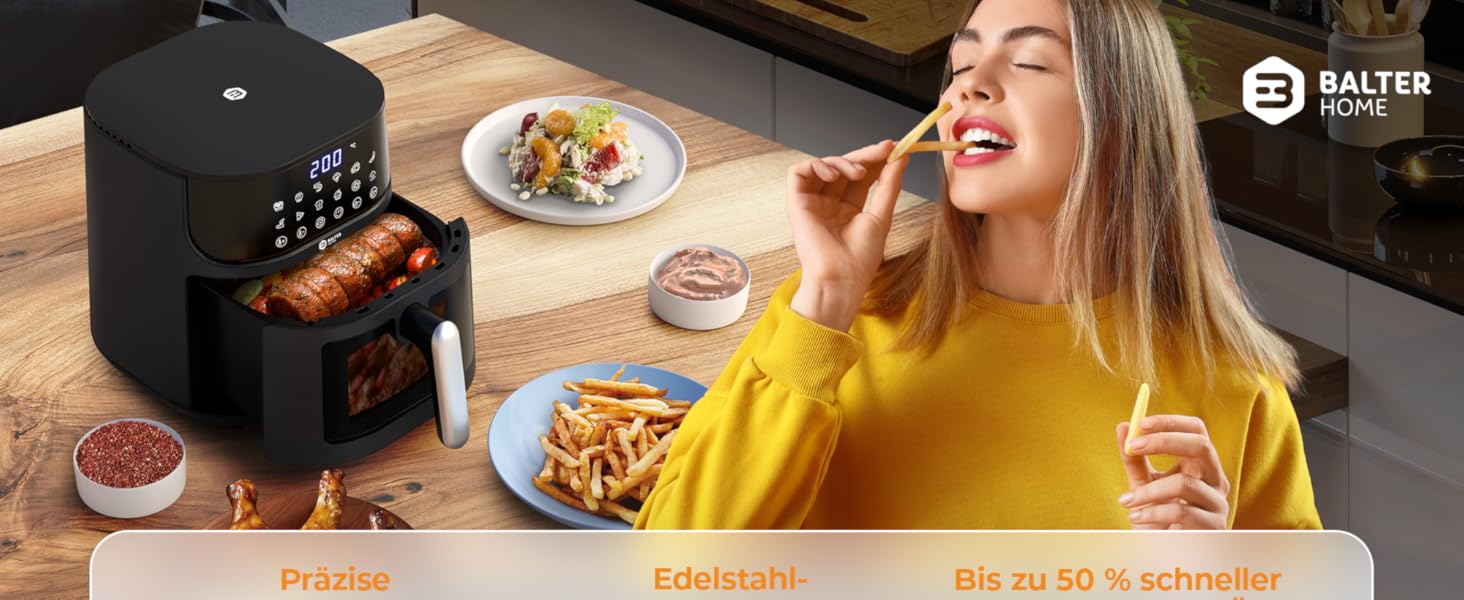 Balter Airfryer XL 5.5л Фритюрниця з оглядовим вікном HL-551T - 12 програм, рецепти