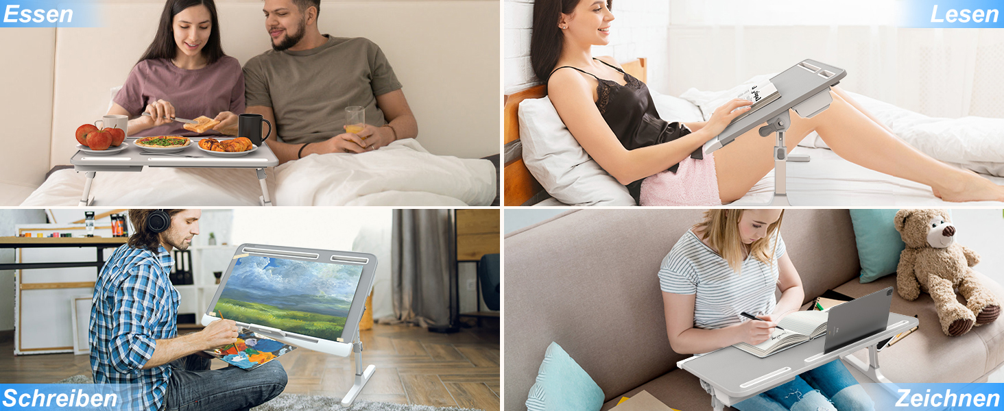 Столик для ноутбука Potuopy з регулюванням висоти та кута нахилу, великий (60*40 см), сірий