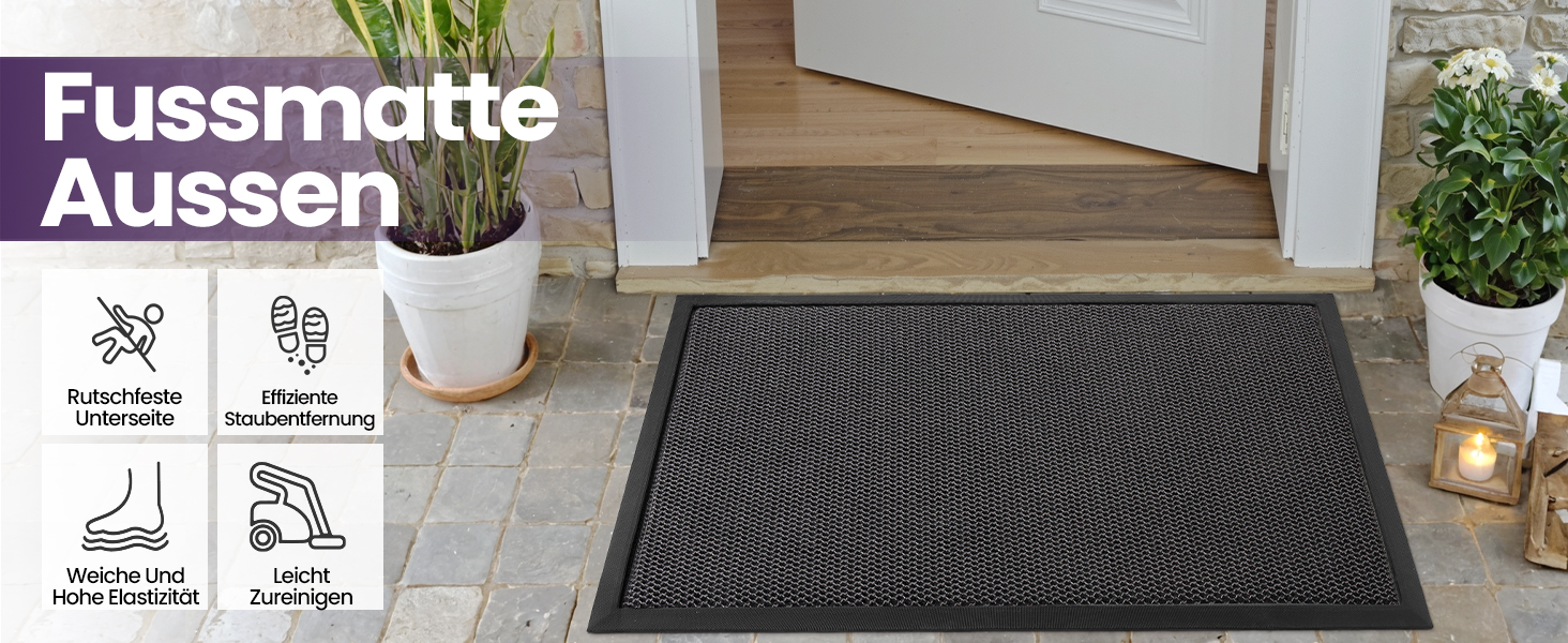 Дексі килимок для дому та вулиці 43 x 76 см, антиковзкий, водонепроникний, міцний, сірий