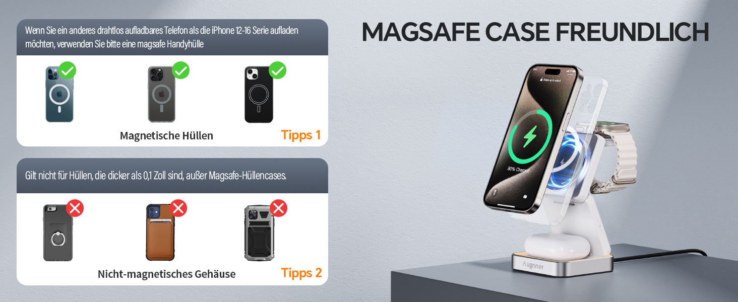 Зарядний пристрій 3-в-1 для Apple Watch та iPhone, MagSafe, складна підставка, бездротовий заряд для AirPods Pro/3/2, білий