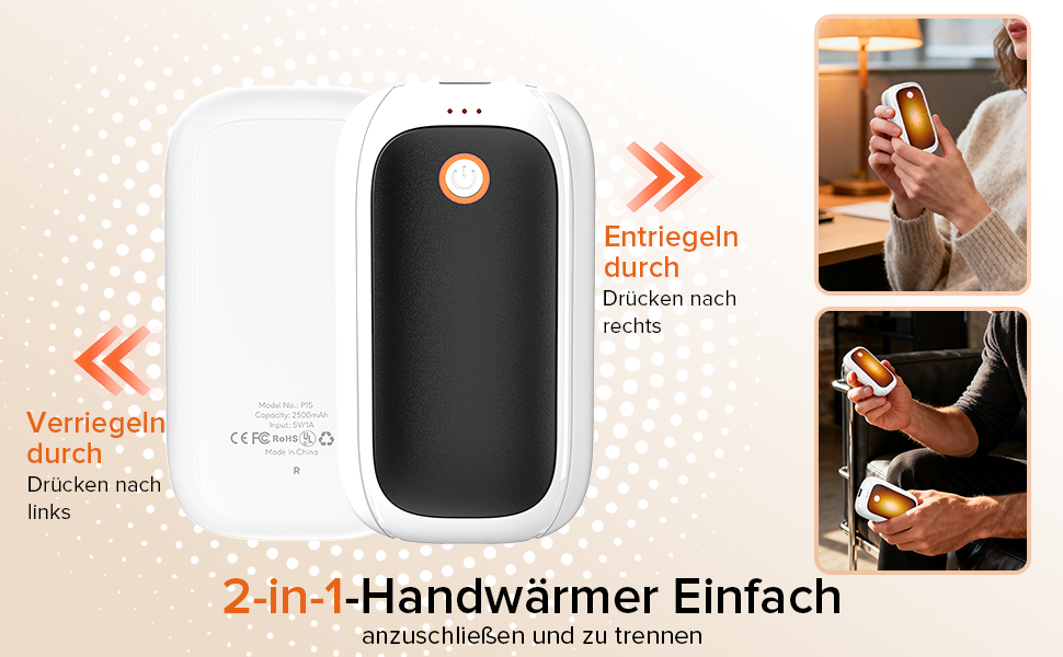 Електричні грілки для рук 2 шт. з магнітною застібкою, 12 годин максимального нагріву, чорний та білий колір, подарунок для жінок та чоловіків