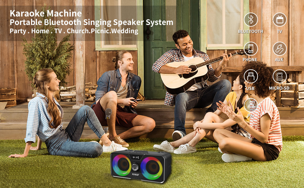 Портативна караоке-машина з Bluetooth, 20W, 2 бездротові мікрофони, PA-система для дому, вечірок, церкви, пікніка, на відкритому повітрі, чорний