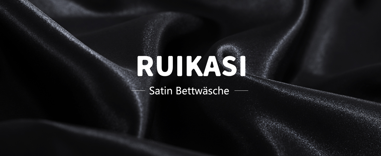 Комплект сатиновиї постільної білизни RUIKASI 200x200 см, чорний — розкізна шовковиста підковдра з блиском та наволочкою 80x80 см, 3-предметний набір для догляду за шкірою та волоссям