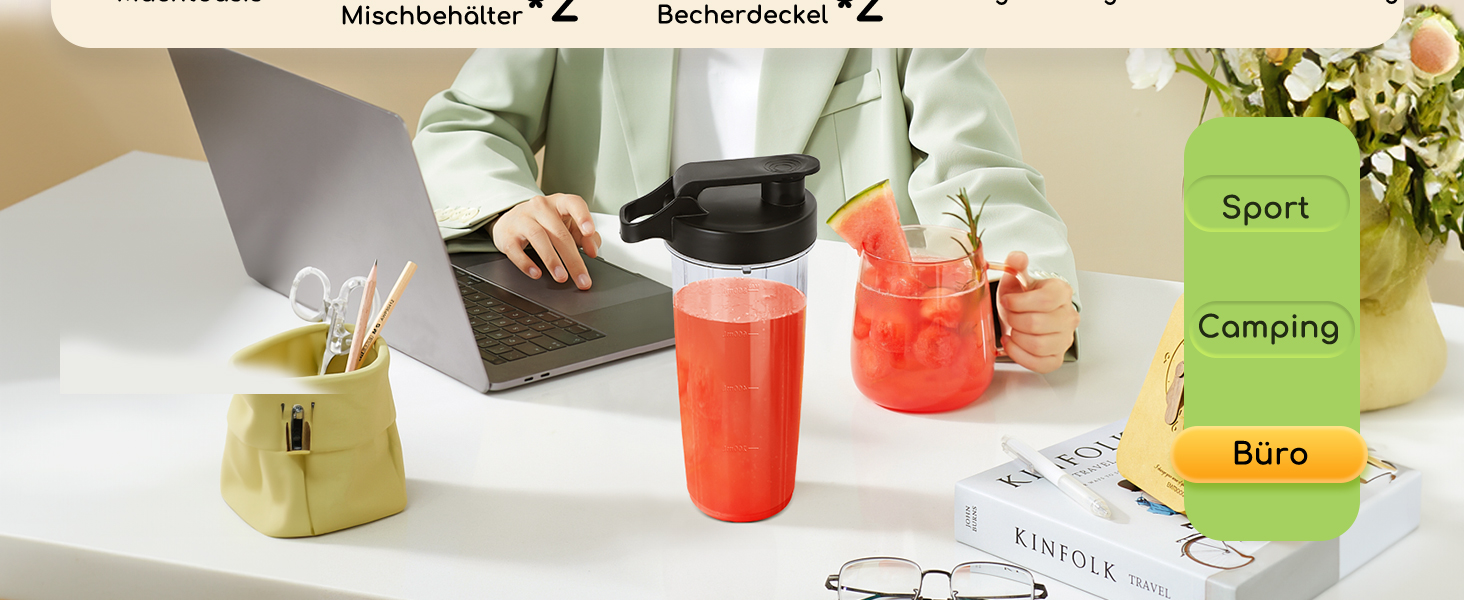 Блендер Aigostar для смузі, Mini Standmixer, 600W, 2 пляшки 800мл з кришкою, 2 швидкості + імпульсний режим, подрібнення льоду, пляшка Tritan, без BPA. Baron