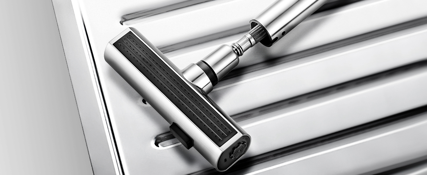 Кухонний змішувач iVIGA висувний з дозатором, водоспад, 360° поворот, 3 режими, щіткова нікель, T-подібний