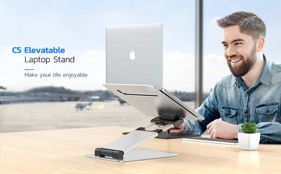 NULAXY Adjustable Laptop Stand - Ergonomic, Portable, Foldable - Supports up to 10kg, Compatible with 10-17 inch Laptops - Space Grey