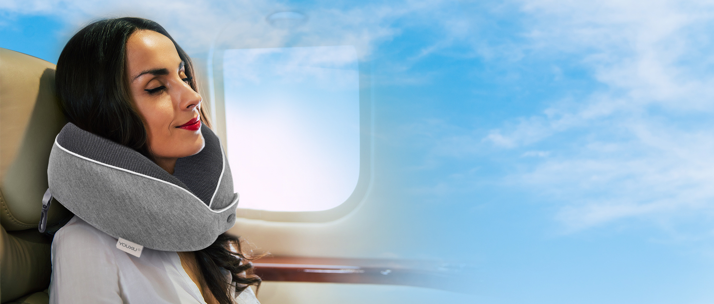 Набір подушок для шиї з маскою для сну, берушами та чохлом, знімний чохол, подушка для шиї з піною з пам'яті, 360° ергономічна підтримка, для автомобіля, літака та подорожей