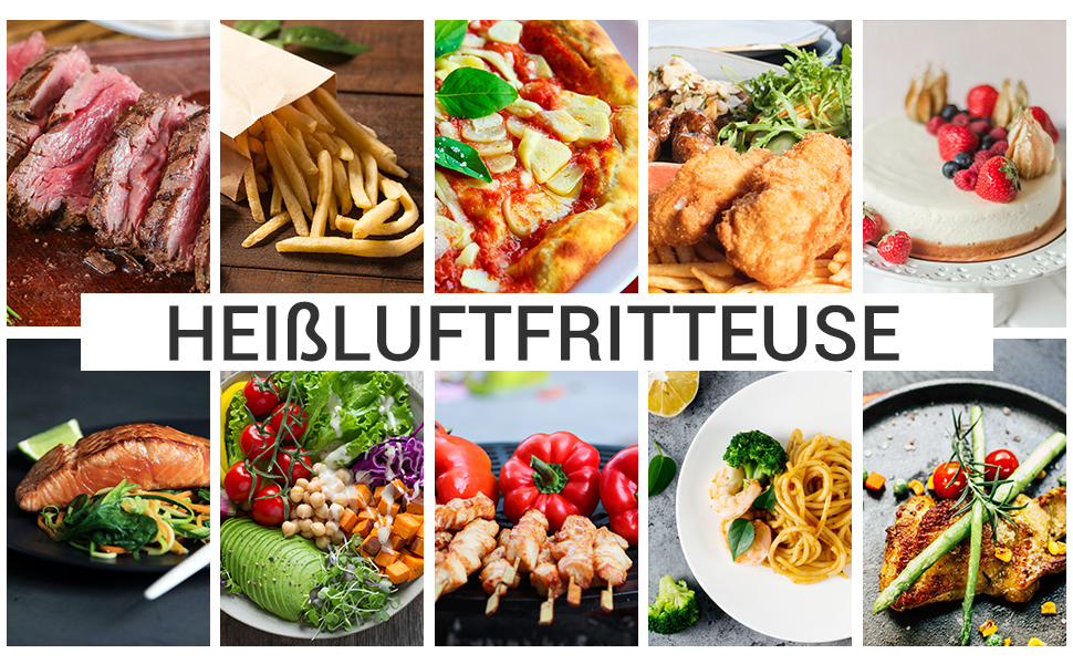 Фритюрниця без олії з 6 програмами приготування, LED-дисплей, книга рецептів, 1500W, чорна