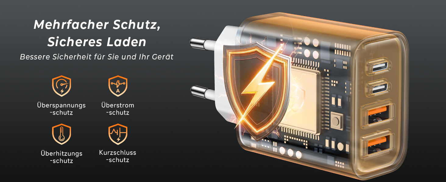 Мережевий адаптер ZKAPOR 40W з 4 USB-портами: швидка зарядка PD+QC для iPhone 16/15/14, Samsung Galaxy, Huawei, iPad