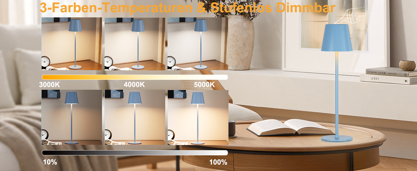 Набір з 2-х бездротових настільних LED світильників з акумулятором, сенсорне регулювання яскравості, 3 режими кольору, USB-C зарядка для спальні, обіднього столу, кемпінгу (Чорний)