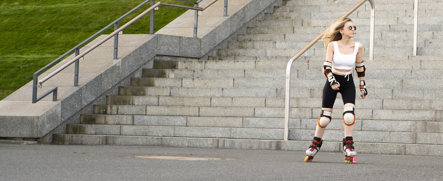 Захисний комплект SKATEWIZ для роликів для дорослих і підлітків, 6 предметів, неопренові наколінники з фіксацією, німецький бренд