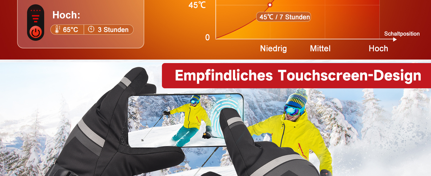 Електричні гріючі рукавички для катання на лижах, велосипеді та мотоциклі з акумулятором 7.4V 6400mAh, 3 режими нагріву, зимові рукавички