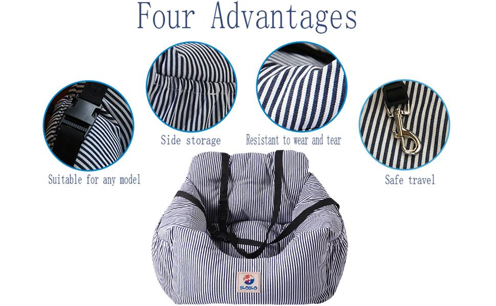 Автокрісло для собак Bloblo – для маленьких та середніх собак, цуценят. З кишенькою та страхувальним ременем. Зручне та безпечне автоліжко (Червоний, смужки)