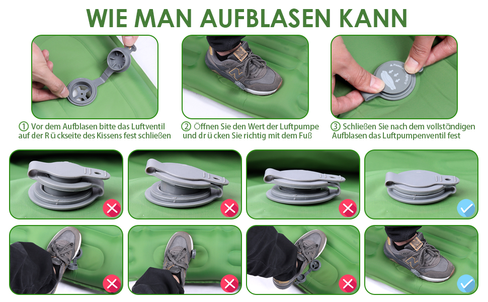 Надувний матрац Isomatte 12 см для кемпінгу з насосом та подушкою, зелений. Анти-розривний, портативний, для туризму, подорожей, пляжу