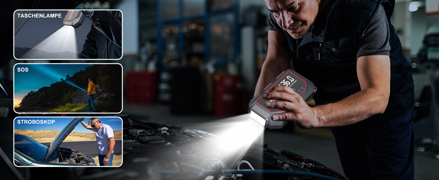 Портативний пусковий пристрій OGORI K33 з компресором 150 PSI та LED ліхтариком для автомобілів 12V (бензин 8L/дизель 10L)