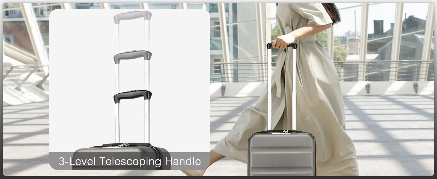 Чемодан-тележка KONO з розширенням, жорсткий корпус, XL, з TSA-замком та 4 колесами, 75x47.5x29.5 см, сірий