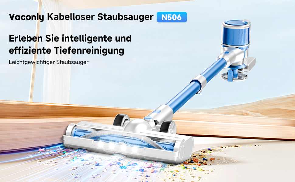 Бездротовий акумуляторний пилосос 35KPA/45Mins з LED-підсвічуванням, HEPA-фільтром та потужною насадкою для твердих підлог, килимів та шерсті тварин (Блакитний)