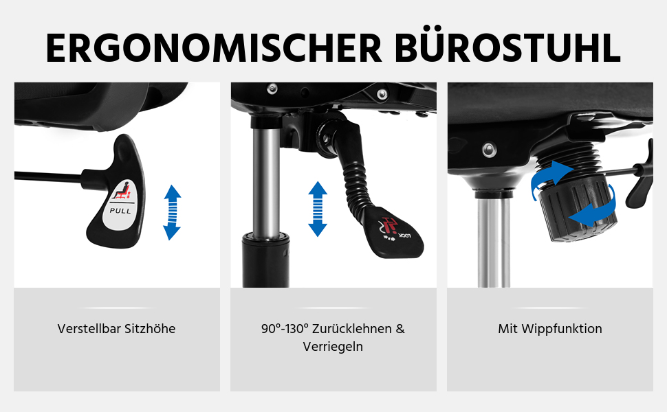 Офісне крісло Yaheetech ергономічне, регульована спинка, підголівник, підлокітники, поперекова підтримка, поворотне, регулювання нахилу 90°-130°, чорне
